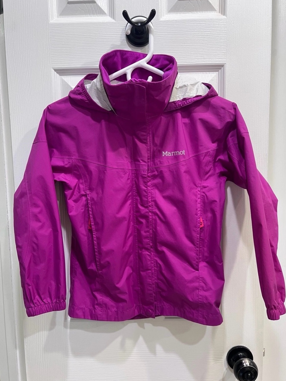 Marmot Kids Waterproof Hooded Rain Jacket - Magenta - Picture 2 of 12
